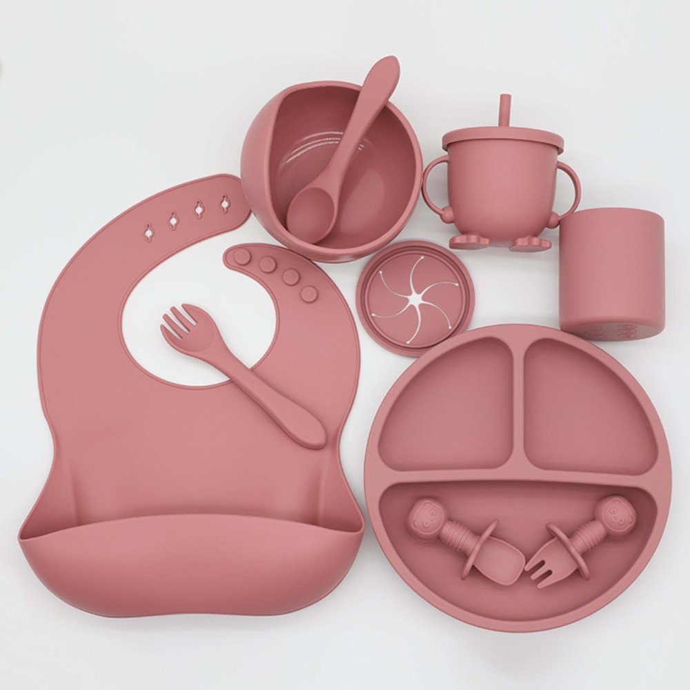 Silicone Baby Feeding Set 8 pieces including Bib, Forks and Spoons BRAND NEW